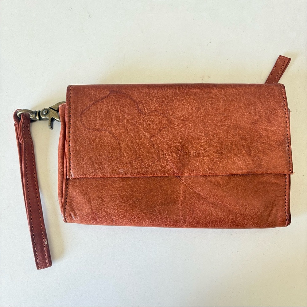Day & Mood Brown Leather Wallet Clutch Wristlet Bag Coin Purse Cotton Lining 8x5